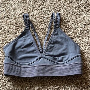 Gray V-Neck Sports Bra with Wide Straps